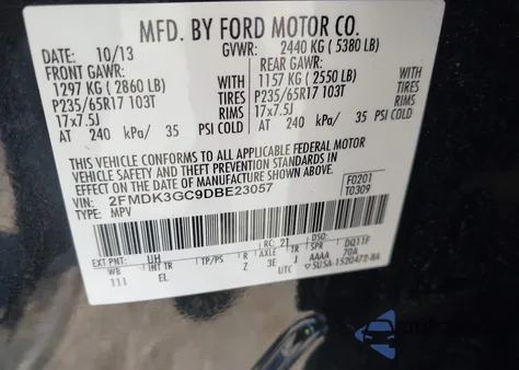 2013 Ford Edge Se z USA, uszkodzony, nr VIN 2FMDK3GC9DBE23057